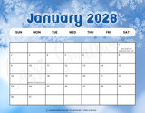 Printable January 2028 calendar pdf, cute 2028 monthly calendar to print