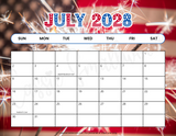 July 2028 calendar with holidays printable pdf, colorful 2028 wall calendar with holidays to print