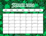 March 2028 calendar with holidays printable pdf, cute 2028 calendar printable with holidays landscape horizontal
