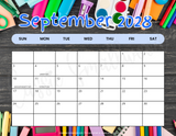 September 2028 calendar with holidays printable pdf, cute monthly calendar 2028 school classroom wall calendar