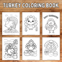 turkey coloring book printables on wood background