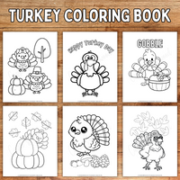 printable turkey coloring pages on a wood background