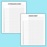 printable teacher attendance sheet and grade sheet pdf, printable teacher planner template, classroom planner printable pdf