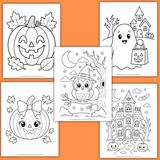 cute Halloween coloring sheets for kids printable pdf, fun Halloween coloring pages preschool toddler kindergarten, owl Halloween coloring page, ghost coloring page, jack o lantern coloring page, haunted house coloring page