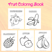 printable fruit colouring pages, blueberry colouring page, banana colouring page, blackberry colouring page, apple colouring page, avocado colouring page