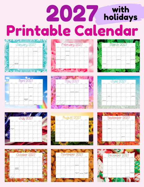 2027 printable calendar with holidays