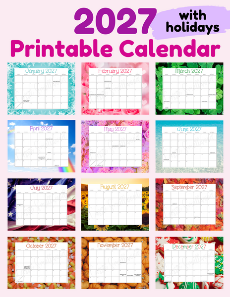 Printable 2027 Monthly Calendar With Holidays Printable 2027 Monthly Calendar With Holidays