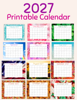 printable 2027 wall calendar, printable monthly calendar 2027