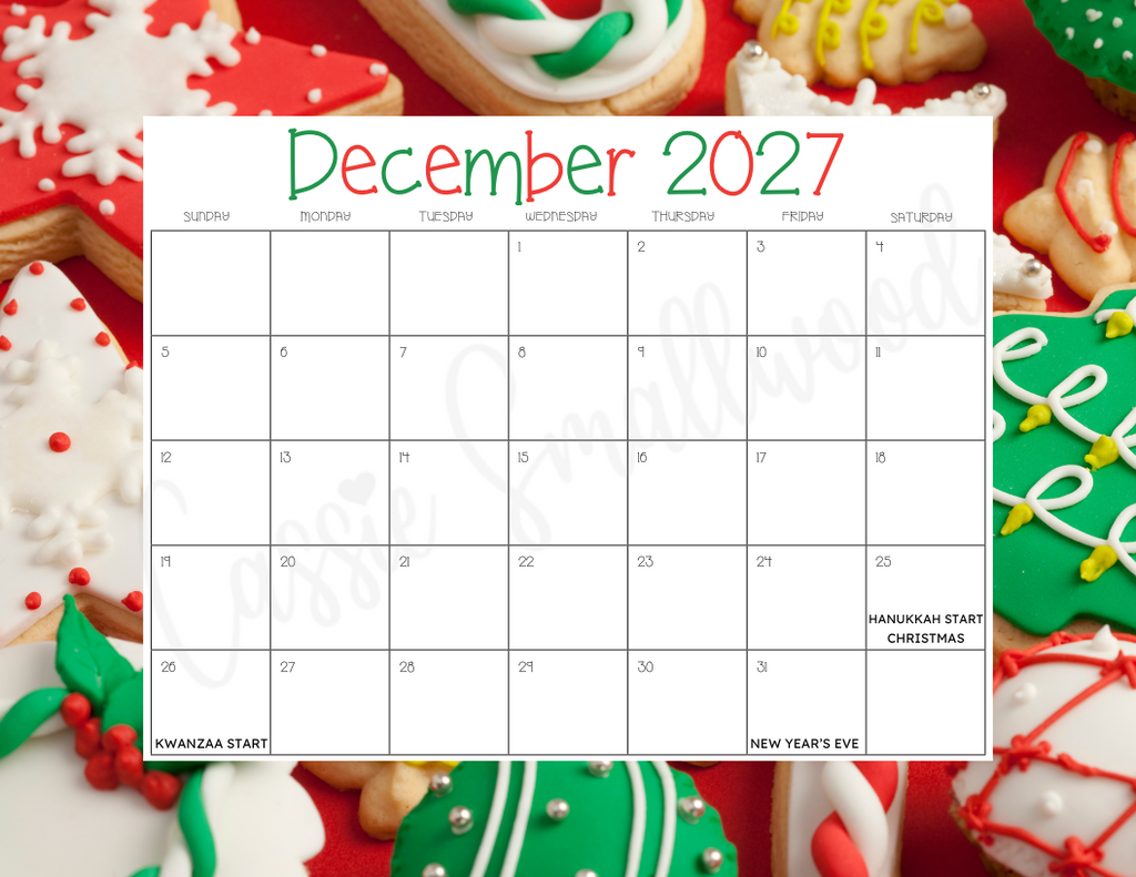 Printable 2027 Monthly Calendar With Holidays – Cassie Smallwood