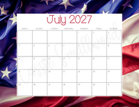 Printable aesthetic calendar 2027 July