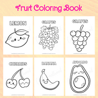 printable kawaii fruit pictures to color, lemon coloring page, grapes coloring page, cherries coloring page, banana coloring page, avocado coloring page