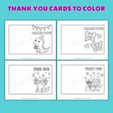 printable thank you coloring cards for kids pdf, birthday thank you cards to color, Christmas thank you card coloring page