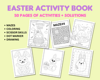 Easter Coloring and Activity Book for kids with Easter coloring pages, Easter mazes, Easter scissor skills, Easter dot marker, and Easter drawing pages