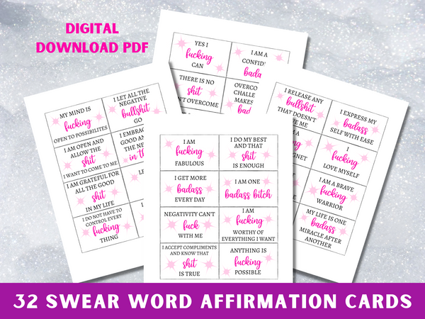 printable swear word affirmation cards for women, printable manifestation cards with swear words, Law Of Attraction affirmation cards sweary