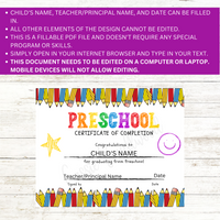 editable preschool graduation diploma, pre k graduation certificate personalized preschool certificate of completion