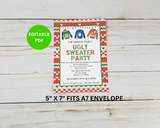 ugly sweater party invitation editable printable 5"x7" fits A7 envelope