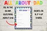 all about dad printable questions, father's day interview questionnaire