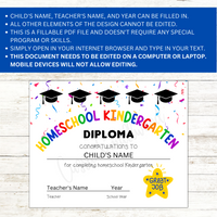 editable kindergarten homeschool graduation diploma printable kindergarten at home certificate of completion personalized