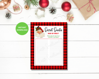 vintage buffalo plaid secret santa gift exchange sign up sheet printable pdf