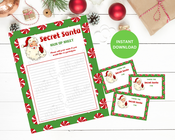 Printable Secret Santa Sign Up Sheet and Drawing Cards pdf