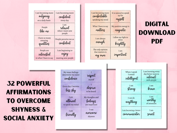Watercolor affirmation cards for shyness and social anxiety, positivity cards, printable encouragement cards, mantra cards