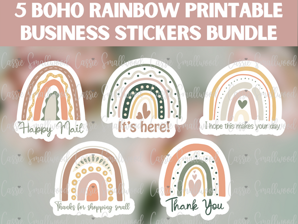 Small Business Boho Rainbow Printable Sticker Pack PNG – Cassie Smallwood