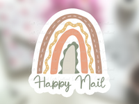 neutral boho rainbow happy mail sticker png printable small business thank you sticker muted rainbow