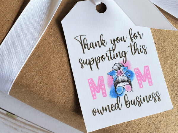 Pink and blue thank you for supporting this mom owned business printable tag, mama owned business printable thank you tags, thank you for your order tags, Poshmark packaging ideas
