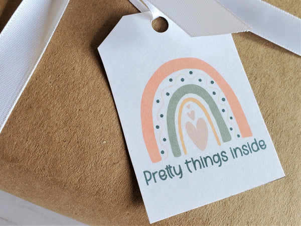 Pretty Things Inside Tags Printable PDF, Small business thank you tags printable, Rainbow gift tags pretty things inside