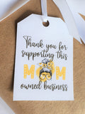 Thank you for supporting this mom owned business printable gift tags, yellow sunflower messy bun bandana sunglasses thank you tags, Etsy packaging ideas