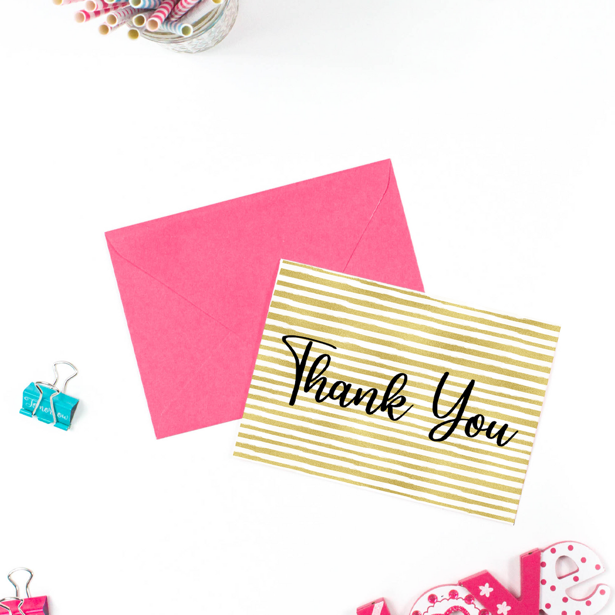 Printable Gold And White Stripe Thank You Card – Cassie Smallwood