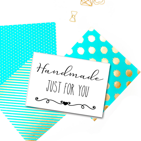 Printable Handmade Just For You greeting card. Thank you cards for Etsy sellers. Packaging supplies for craft business.