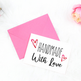 Printable Handmade With Love greeting card with hearts. Handmade business packaging idea on a budget.