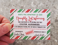 Tiny elf on the shelf naughty warning from Santa Claus certificate template