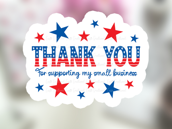 Patriotic Thank You Sticker small business, red white blue stars sticker png, American flag sticker, Etsy packaging ideas