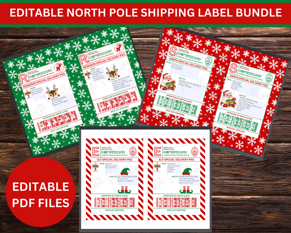 Editable North Pole Shipping Labels From Santa, Reindeer, and Elf