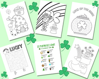 Printable St. Patricks Day coloring pages and activity sheets for kids. leprechaun coloring pages, pot of gold coloring pages, rainbow coloring pages