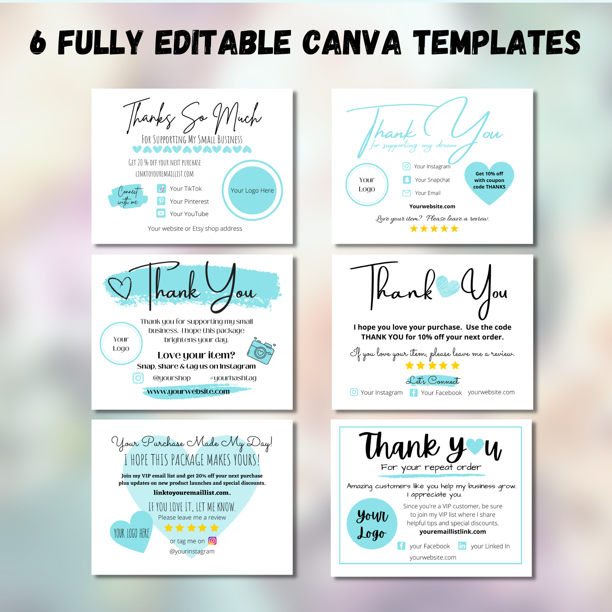 6 printable small business thank you card bundle – cassie smallwood
