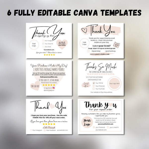 Printable Small Business Thank You Notes Neutral Branding – Cassie