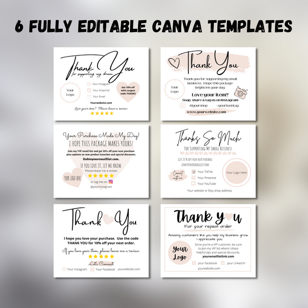 Printable Small Business Thank You Notes Neutral Branding Cassie