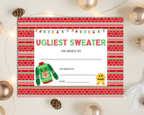 ugly sweater award certificate for ugly Christmas sweater party game
