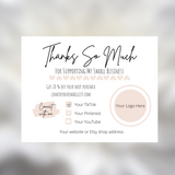 thanks so much for supporting my small business card, customer discount card template customizable editable Canva template thank you card small business