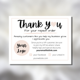 thank you for your repeat order customer thank you card, VIP customer card nude, Logo business thank you card, repeat purchase thank you card, returning customer thank you card, Etsy packaging supplies printable