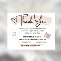 Snap share tag us on Instagram thank you card beige, tan small business thank you cards with logo, Thank you for supporting my small business neutral color palette branding kit, marketing bundle