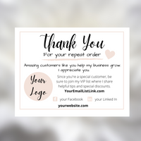 repeat order thank you card, how to thank repeat customers, returning customer thank you note with logo neutral