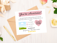 Etsy shop review card, blush pink small business thank yous, diy packaging supplies