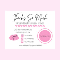 Handmade business thank you note card