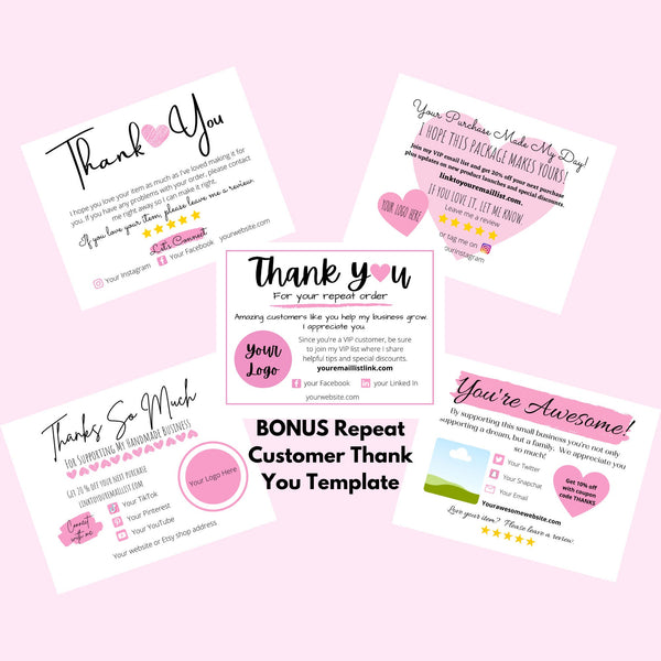 Small Business Thank You Card Templates Set of 5 (Includes Repeat Customer Thank You Template)
