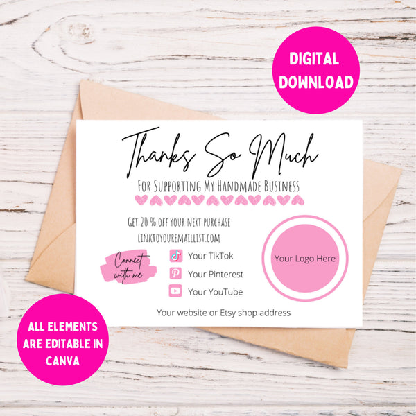 DIY Printable Small Business Thank You Card, Thank You for