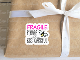 small business packaging ideas, business packaging stickers, business shipping stickers, pink fragile sticker, bee stickers, bee careful stickers